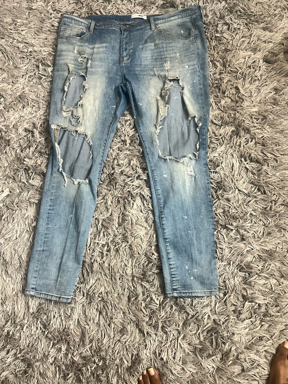 NovaMEN Men’s Light Blue Distressed Large Holes and Ripped Skinny Jeans 42